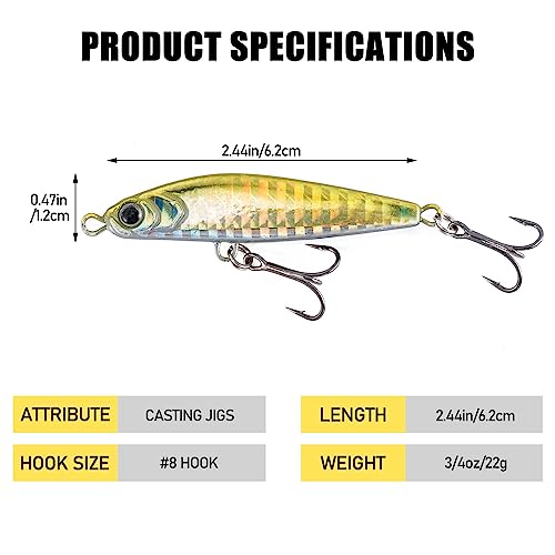 Alwonder Metal Jig Fishing Jigs Spoons Kit, 5Pcs Jigging Spoon Lures For Long-Range Casting, Saltwater Freshwater Fishing Sinking Diamond Jig, Bass, Trout, Striper, Walleye, Pike, Musky 22G #TOP1