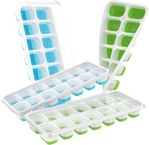 Image of ChefAide 4 Pack Ice Cube Tray, Silicone Ice Cube Trays for Freezer with Lid