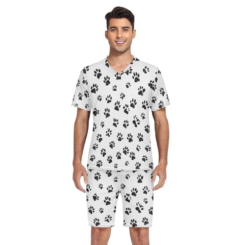 Dog Paw Print Men’s Pajama Sets Short Sleeve Lounge Wear with Elastic Waistband and Drawstring4