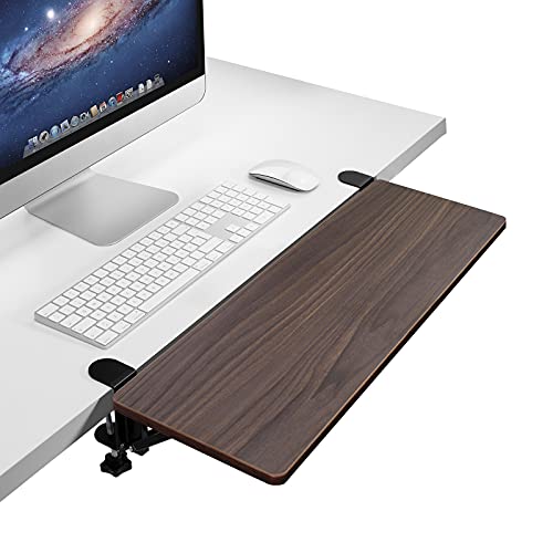 Vaydeer Walnut Wooden Desk Extender Ergonomic Design Large Space Foldable Structure Clamp- On Keyboard Tray Elbow Arm Support for Desk