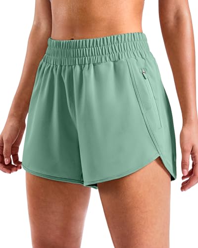 SANTINY Women's 3"/4"/5" Athletic Running Shorts(Light Green-L3_L)