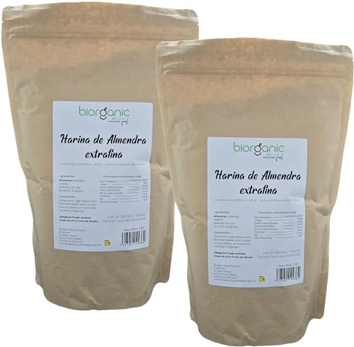 Harina de almendra 2kg EXTRAFINA, Keto, sin gluten. Origen España. 100% natural. Certificado sin MGOs. Marca española.