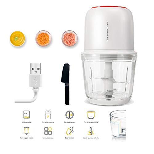 Nahrungsmittelzerhacker, Miniküchenmaschine Elektrischer Fleischwolf Für Fleisch USB, Gemüse, Obst Mit 2,5-Cup-Glasschüssel, 2-Gang Für Fleisch,