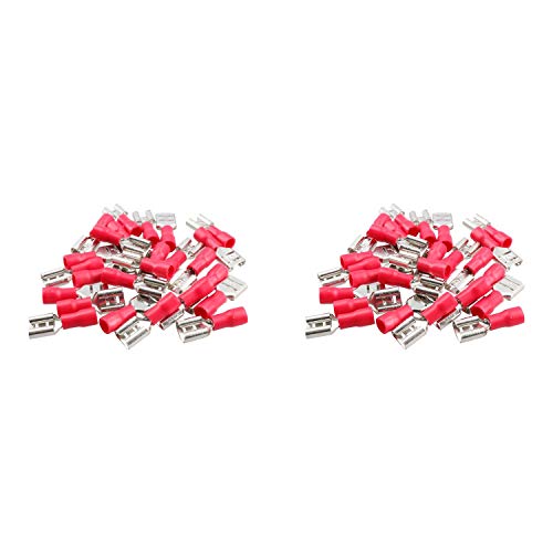 3mm Female Red Electrical Cable Wire Spade Terminals Crimps Connectors 50pc
