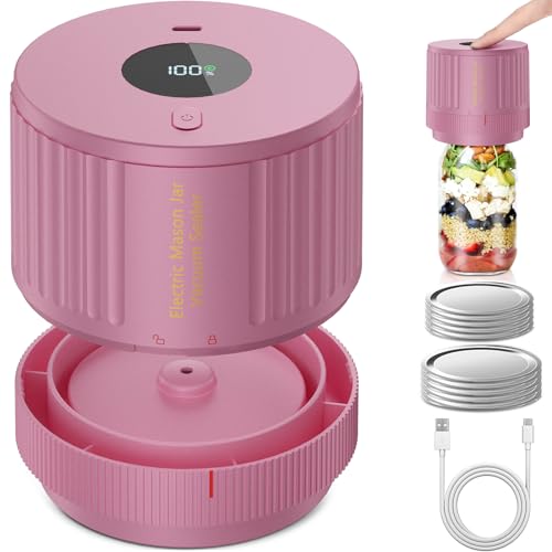 Electric Mason Jar Vacuum Sealer Kit for Wide Mouth and Regular Mouth Mason Jar - Pink