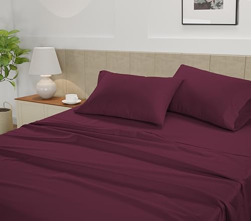 Image of LANE LINEN Split King Sheet Sets for Adjustable Beds - 5 PCs, 450 Thread Count Split King Sheets Set - Sateen Weave King Split Sheets - Split Top King Sheets Set for Adjustable Bed - Windsor Wine