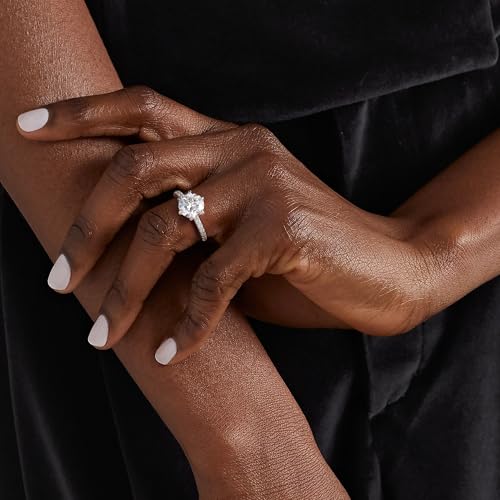 MOOSEA 3ct Moissanite Engagement Rings for Women - Round Cut D Color VVS1 Clarity Lab Created Wedding Band 14K White Gold Plated 925 Sterling Silver Moissanite Ring Anniversary Birthday Gift4