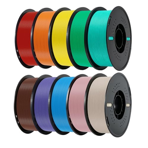 Kingroon 1.75mm PLA Filament 10KG Bundle 10x1KG Spools, Dimensional Accuracy +/- 0.02mm, Tangle-Free Multi-Color Pack,Red+Orange+Yellow+Forest Green+Turquoise Green+Blue+Purple+Skin+Light Pink+Brown