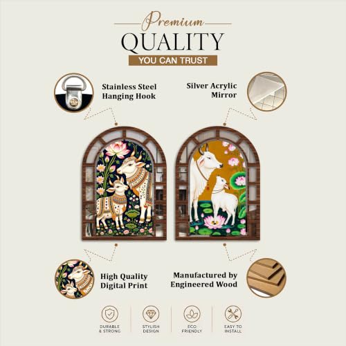 Image of Artvibes Decorative Jharokha Mirror | Wall Hanging Decoration Item for Living Room, Bedroom & Hall | Gift for Female (WHJ 12002N), Set of 2