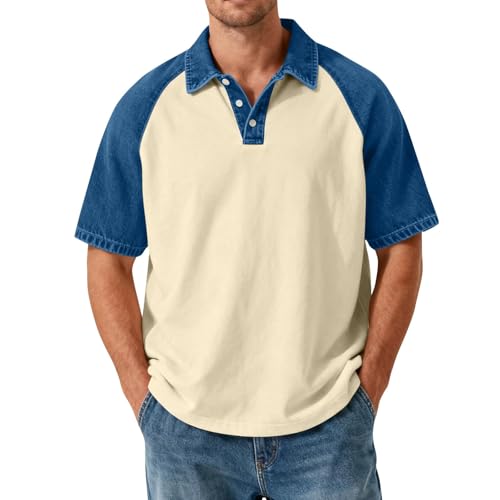 Polo de golf homme CHUNOTU en denim premium au col patchwork vintage soigné
