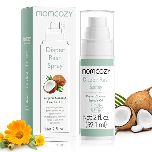 Image of Momcozy Baby Diaper Rash Cream Spray, Single Hand Diaper Spray Daily Use for Skin Care, Natural Ingredients Coconut Diaper Cream, Fragrances Free Hypoallergenic for Sensitive Skin, 200 Sprays 2 oz