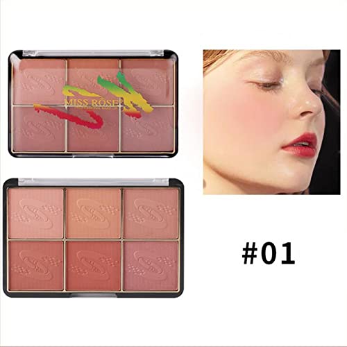 Go Ho 6 Colors Face Blush Palette,Light Shimmer Matte Contour Blush Makeup Palette,Bright Powder Mineral Blusher Kit With Brush-01 #TOP1