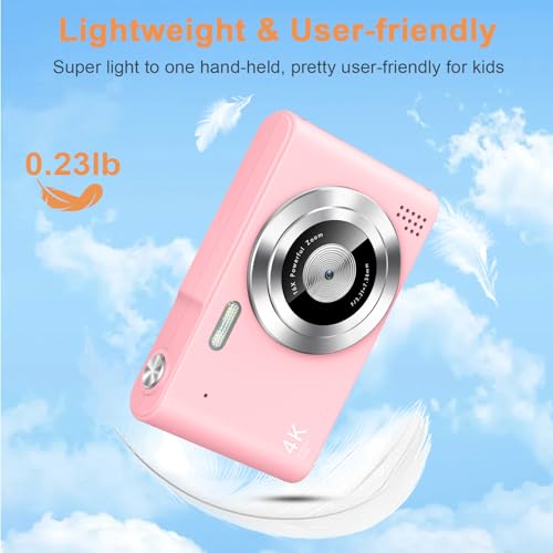 Digital Camera UHD 4K with 64G Card 16X Zoom Light & Easy for Kids, Pink - image 7