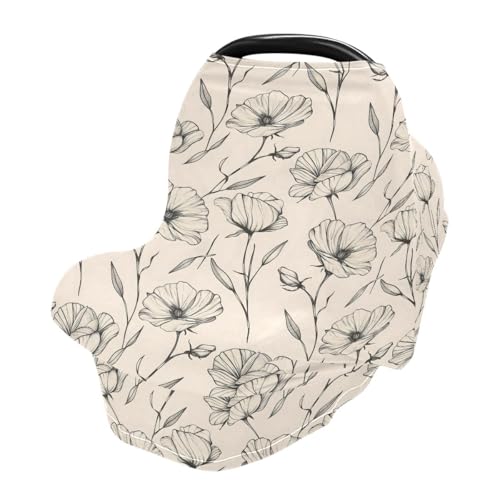 Baby Car Seat Canopy Covers Nursing Cover Stretchy Boys Girls Beige Floral Carrier Cover Breastfeeding Cover Breathable