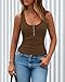 BTFBM 2026 Spring Tops for Women Summer Scoop Neck Ribbed Henley Button Sleeveless Casual Basic Tank Top Clothes Outfits(Dark Khaki, Large)