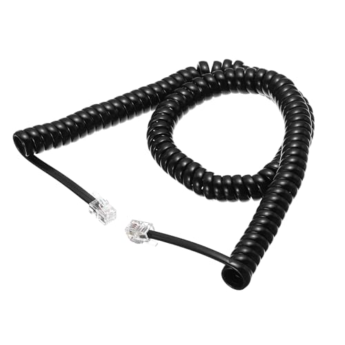 sourcing map Phone Cord for Landline, 13ft RJ9 4P4C Telephone Handset Cord No Tangle Coiled Phone Cable, Black