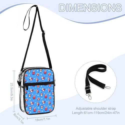 Penguins Christmas Clear Crossbody Bag Stadium Bag Adjustable Side Shoulder Bags Messenger Bag with 2 Compartments2