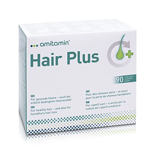 amitamin© Hair Plus Haar Vitamine | 180 Komplex Kapseln 3 Monate hochdosiert | Zink, Kupfer, Biotin, Selen, Folsäure plus 16 wichtige Nährstoffe | auch gegen erblichen Haarausfall | vegan |