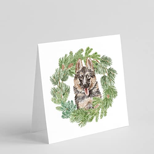 Caroline's Treasures CK8873GC55 German Shepherd Puppy Smiling Christmas Wreath Square Greeting Cards and Envelopes Pack of 8 Blank Cards with Envelopes Blank Thank You Note Greeting Cards Stationery 5