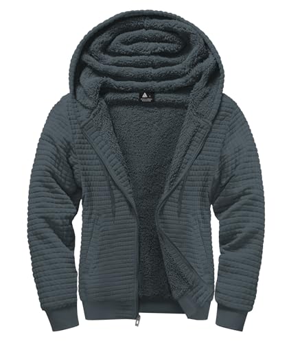 Image of GEEK LIGHTING Mens Fleece Lined Hoodies Zip Up Waffle Knit Thicken Hooded Sweatshirts Winter Jackets