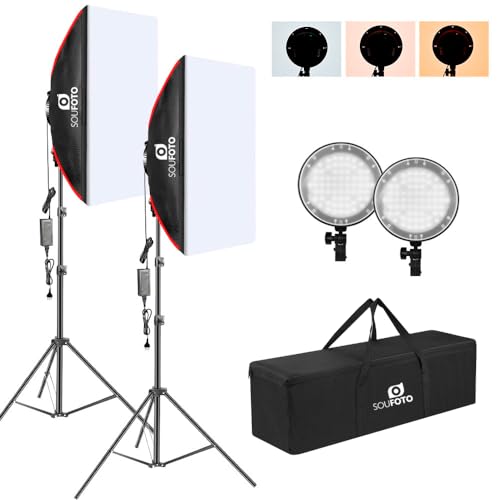 SOU FOTO Kit de Iluminação Duplo Softbox Berlim com Led Bicolor, Tripé de Iluminação e Bolsa de Tran
