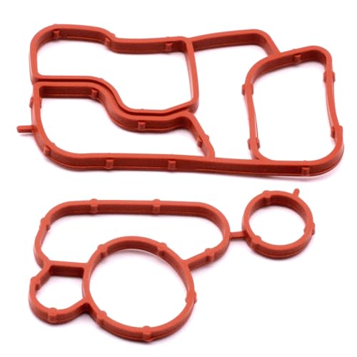 Image of Engine Oil Cooler Gasket Kit Compatible for VW Beetle CC Eos Golf Jetta Passat Tiguan for Audi A4 Q5 Oil Filter Housing Gaskets 06J117070C 06J115441A (2PCS)