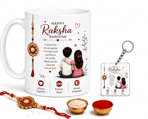 Image of Raksha Bandhan Printed Coffee Mug Combo | Bhai Behan Mug with Rakhi and Keychain