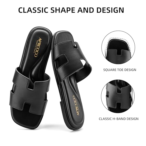 Image of AprCoco Women's Flat Sandals Dressy Classic H-Band Flats Sandals Summer Beach Vacations Slide Sandals