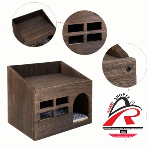 Sabri SHOPEE Wooden Cat House, Brown - Image 5