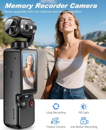 Image of Vlogging Camera with 180 Rotating Lens, 2000mAh Battery, Pocket Digital Video Camera, Fill Light, Compact Camera for YouTube, Travel, Selfie, Live Streaming & Content Creators