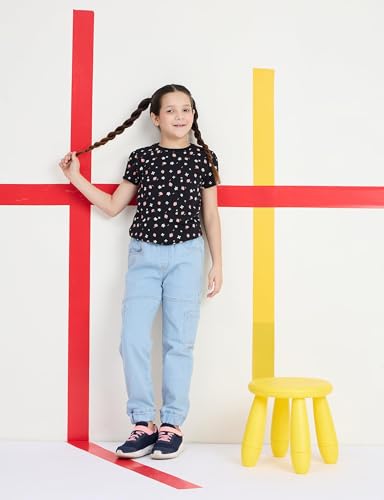 Image of Amazon Brand - Symbol Girls Cotton Rich Stretchable Jogger Jeans | Elasticated Waistband and Cuff | Casual Denim | Age 2-14 Years