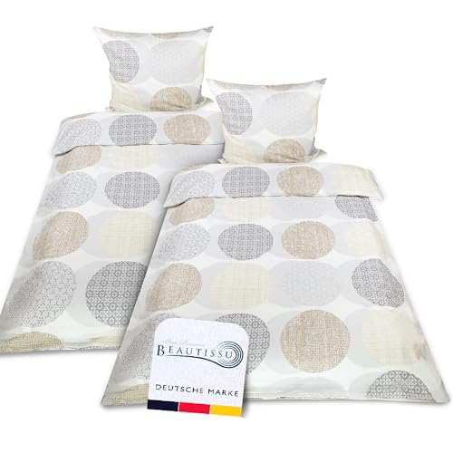 Beautissu Biber Bettwäsche 135x200 cm 4teilig Josi – 100% Baumwolle Warme Flanell Winterbettwäsche – Biberbettwäsche 2X Bettbezug & 2X...