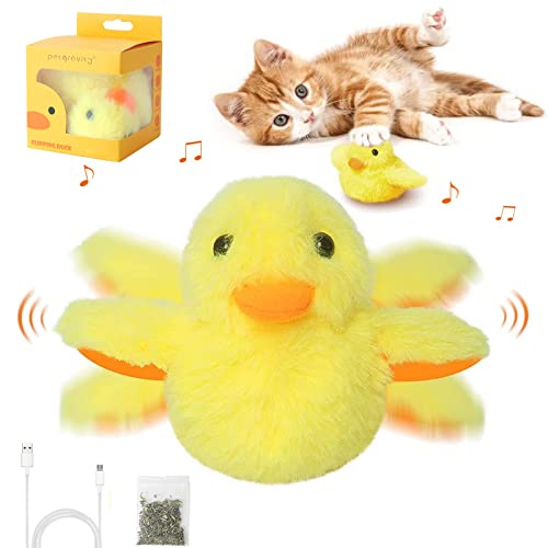 JJW Jouet pour Chat avec Herbe à Chat,Jouet de Canard Peluche Rechargeable par USB,Jouet pour Chat Interactif Electronique avec Sons Canard de Réaliste,pour Mâcher,Diversion, l'exercice du Chaton Cover