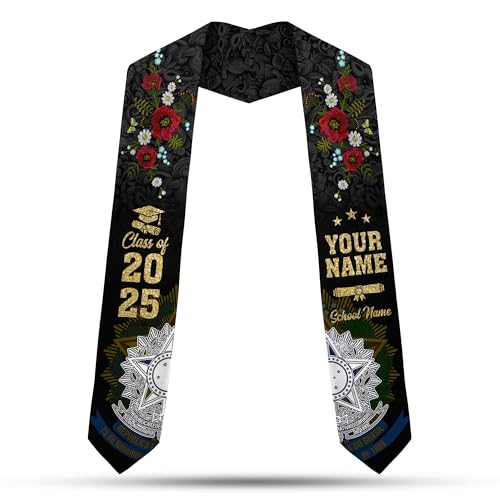 MonkeyVan Brazil Graduation Stole Custom Brazil American Flag Graduation Sash Brazilian Flag Graduation Stole Class of 2025 Bz11