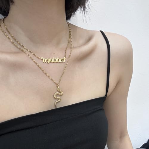 Vintage Layered Reputation Snake Necklace,Personality Gothic Punk Animal Necklace for Women Music Lover2