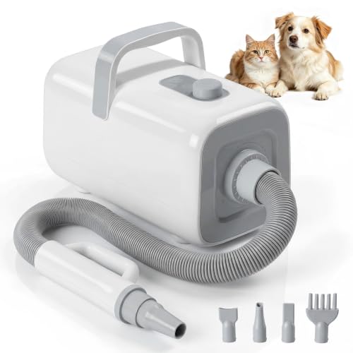 Image of DUMOS Dog Dryer for Pet Grooming Kit, Dog Blow Dryer with 4 Nozzles