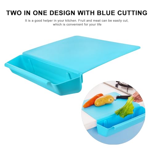 Planche à découper en PP bleu multifonction avec panier intégré pour cuisine - 4