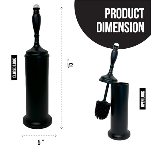 Image of Splash Home Buena Stainless Steel Toilet Brush with Holder, Bowl Scrubber with Durable Cleaning Bristles, Hidden Brush with Splash Protective Disc Design - Matte Black