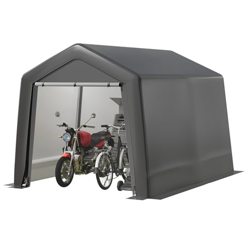8 X 8 x 7.7ft Garden Storage Shed Tent, Waterproof Anti-UV Bike Storage Tent with Galvanised Steel Frame and Large Door, for Motorbike, Garden Tools, Foldable, Portable Garage