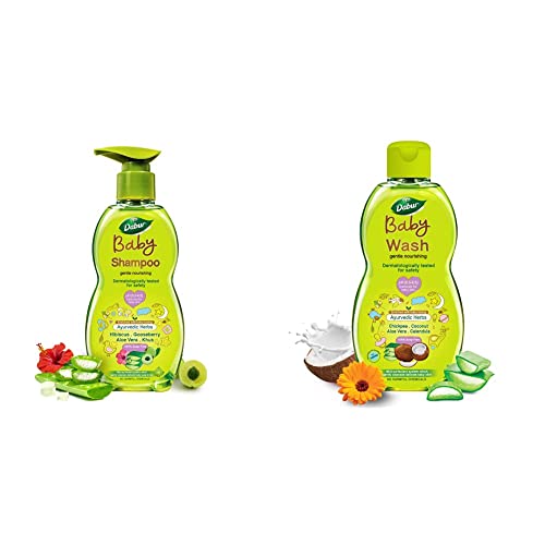 Dabur Baby Shampoo - 500ml + Dabur Baby Wash - 200ml | Gentle Nourishing Baby Shampoo & Baby Wash Enriched With Baby Loving Ayurvedic herbs