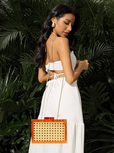 Image of RomanticDesign Women Acrylic Handbag Rattan Woven Pattern Square Box Crossbody Handbag Shoulder Bag Chain Purse