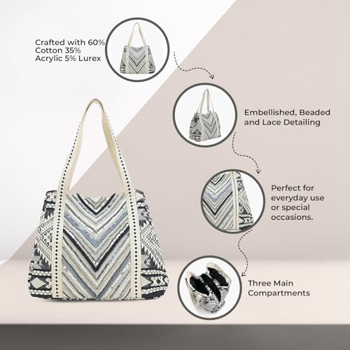 Image of Boho Girl Spacious and Stylish Handbag with Button Closure | Made of Cotton Material | For Daily and Office Use | Ladies Handbag Purse For Daily & Office Use | Double Shoulder Straps