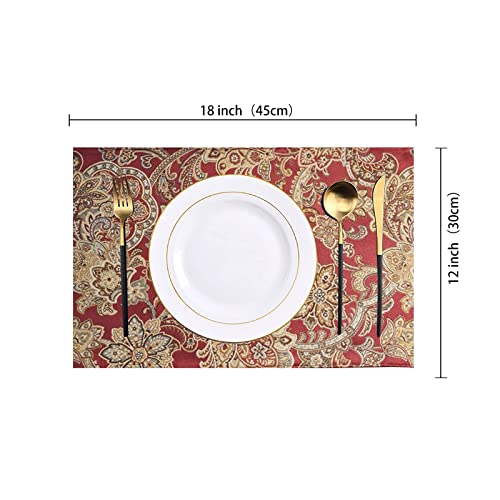 Luxury Retro placemats for Dinner Table Set of 6,Machine Washable Fabric Placemats Non-Slip Heat Resistant Indoor Dining Table mats placemats (Red, Set of 6)