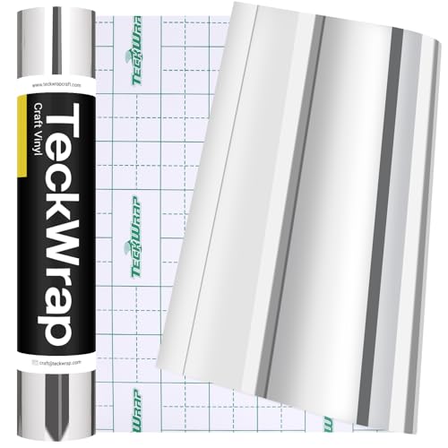 TECKWRAP Silver Chrome Vinyl 12''x8ft Permanent Adhesive Vinyl Roll Mirror Metallic Craft Vinyl for Mug, Cup, Window, Home Deco,and other DIY projects