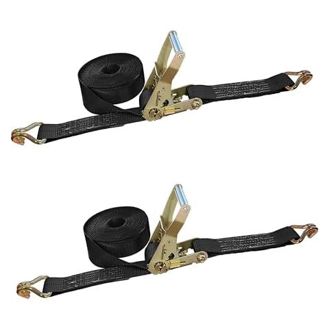 Mega Cargo Control J Hook Ratchet Straps (2 -Pack), 2 Inch X 60 Foot, Black Heavy Duty Ratchet Strap with 10,000 lbs Break Strength - Tie Down Straps for Flatbed Trailer Cover
