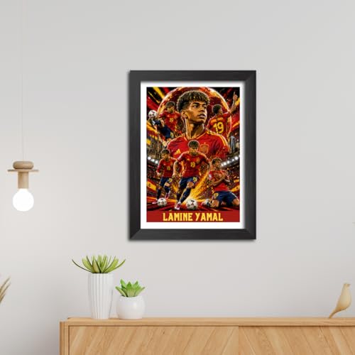 Image of TenorArts Lamine Yamal Spain Poster Worldcup Themed Laminated Photo Frame Painting with Matt Finish Black Texture (12 inches x 9inches)