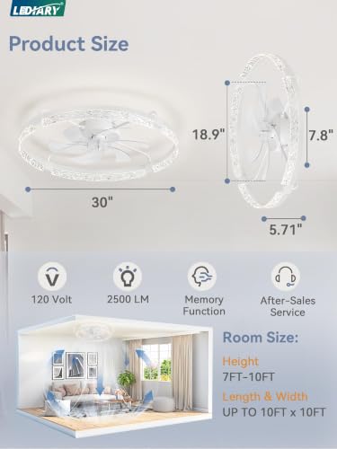 Image of LEDIARY 30 Inch Ceiling Fans with Lights White