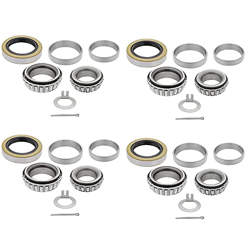 [4-Sets] 3500lbs Trailer Axle Bearing Kit L44649/10, L68149/11 for #84 Spindle,1.719'',10-19 Seal