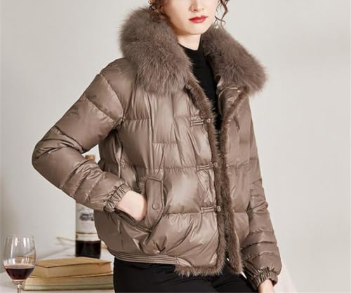 Fjnbbiot Fur Collar Winter Women White Duck Down Jacket Ladies Short Warm Puffer Coat Loose Vintage Parka4