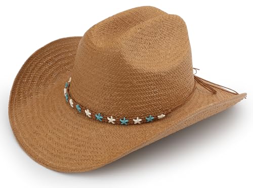 Image of Cowboy Hat for Women, Western Cowgirl Hat, Classic Straw Cattleman Cowboy Hat